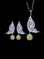 thumb Brass Cubic Zirconia Luxury Butterfly  Earring and Necklace Set 0