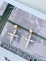 thumb Copper Imitation Pearl White Cross Minimalist Stud Earring 2