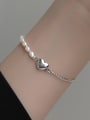 thumb 925 Sterling Silver Freshwater Pearl Heart Minimalist Asymmetry  Link Bracelet 1
