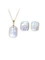thumb Brass Freshwater Pearl  Minimalist Geometric Earring and Necklace Set 0