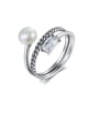 thumb 925 Sterling Silver Freshwater Pearl White Geometric Vintage Stackable Ring 0