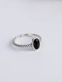 thumb 925 Sterling Silver Obsidian Oval Vintage Band Ring 3