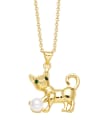 thumb Brass Imitation Pearl Cat Trend Necklace 3