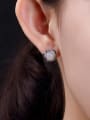 thumb 925 Sterling Silver Jade Flower Vintage Stud Earring 1