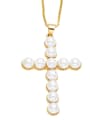 thumb Brass Imitation Pearl Cross Trend Regligious Necklace 3