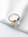 thumb 925 Sterling Silver Bead Smiley Minimalist Band Ring 2