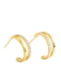 thumb Brass Cubic Zirconia  Minimalist Double Layer C-Shaped  Stud Earring 0