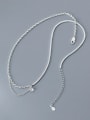 thumb 925 Sterling Silver Geometric Minimalist Asymmetric row drill double chain Necklace 0