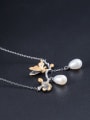 thumb 925 Sterling Silver Imitation Pearl Branch Butterfly Vintage Tassel Necklace 2