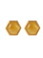 thumb 925 Sterling Silver Amber Hexagon Vintage Stud Earring 0