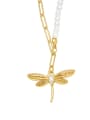 thumb Brass Imitation Pearl Dragonfly Hip Hop Necklace 2
