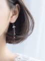 thumb 925 Sterling Silver Cubic Zirconia Tassel Minimalist Threader Earring 2
