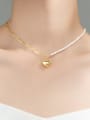thumb 925 Sterling Silver Imitation Pearl Heart Minimalist  Asymmetry Chain Necklace 3