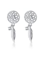 thumb 925 Sterling Silver With Platinum Plated Fashion Feather Drop Earrings 3