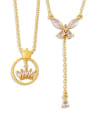 thumb Brass Cubic Zirconia Crown Butterfly Hip Hop Tassel Necklace 0