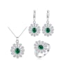 thumb Brass Cubic Zirconia Luxury Flower  Earring Ring and Necklace Set 0