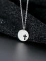 thumb 925 sterling silver simple smooth round Cross Pendant Necklace 0