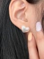 thumb 925 Sterling Silver Shell Pearl Heart Minimalist Stud Earring 1