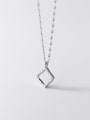 thumb 925 Sterling Silver  Minimalist Hollow Square Pendant Necklace 4