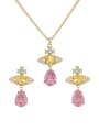 thumb Brass Cubic Zirconia Multi Color Luxury Water Drop  Earring and Necklace Set 4