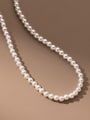 thumb 925 Sterling Silver Imitation Pearl Geometric Minimalist Beaded Necklace 3