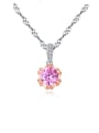 thumb 925 sterling silver simple Pink Cubic Zirconia Flower Pendant Necklace 0