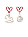 thumb Zinc Alloy Imitation Pearl White Heart Cute Drop Earrings 0