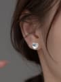 thumb 925 Sterling Silver Lampwork Stone Heart Minimalist Stud Earring 1