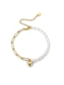 thumb 925 Sterling Silver Freshwater Pearl Heart Minimalist Asymmetrical Chain Link Bracelet 0