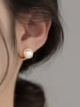 thumb 925 Sterling Silver Imitation Pearl Geometric Vintage Huggie Earring 1