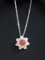 thumb 925 Sterling Silver Carnelian Flower Vintage Necklace 2