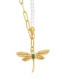 thumb Brass Imitation Pearl Dragonfly Hip Hop Necklace 3