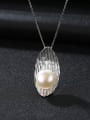 thumb 925 Sterling Silver Freshwater Pearl Leaf pendant Necklace 2