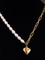 thumb Titanium Steel Freshwater Pearl Heart Minimalist Necklace 0