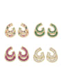 thumb Brass Cubic Zirconia Geometric Luxury Double Layer C Shape  Stud Earring 0