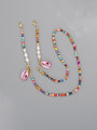 thumb Stainless steel Imitation Pearl Multi Color Enamel Letter Bohemia Hand-woven Necklace 3