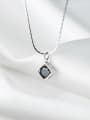 thumb 925 Sterling Silver Cubic Zirconia Black Simple square pendant  Necklace 2
