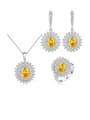 thumb Brass Cubic Zirconia  Dainty Geometric Earring Ring and Necklace Set 0