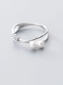 thumb 925 sterling silver imitation pearl  cross minimalist free size ring 1