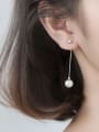 thumb 925 Sterling Silver Imitation Pearl Geometric Minimalist Threader Earring 1