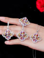 thumb Brass Cubic Zirconia Luxury Flower  Earring Ring and Necklace Set 2