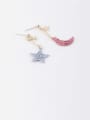 thumb Brass  Minimalist Hollow out Weave Texture Moon Star Hook Earring 3