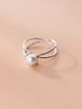 thumb 925 Sterling Silver Imitation Pearl Cross Minimalist Stackable Ring 1