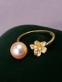 thumb Brass Freshwater Pearl Flower Vintage Band Ring 2