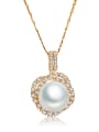 thumb Copper Cubic Zirconia  Classic Flower Pearl pendant Necklace 0