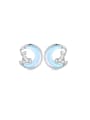 thumb 925 Sterling Silver Glass Stone Moon Cute Stud Earring 0