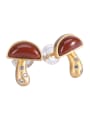 thumb 925 Sterling Silver Carnelian Mushroom Cute Stud Earring 2