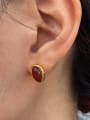 thumb 925 Sterling Silver Ruby Oval Vintage Stud Earring 1