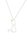 thumb 925 Sterling Silver Simple Cute Hollow Line Cat Pendant Necklace 0