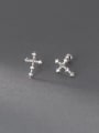 thumb 925 Sterling Silver Cubic Zirconia Cross Minimalist Stud Earring 0